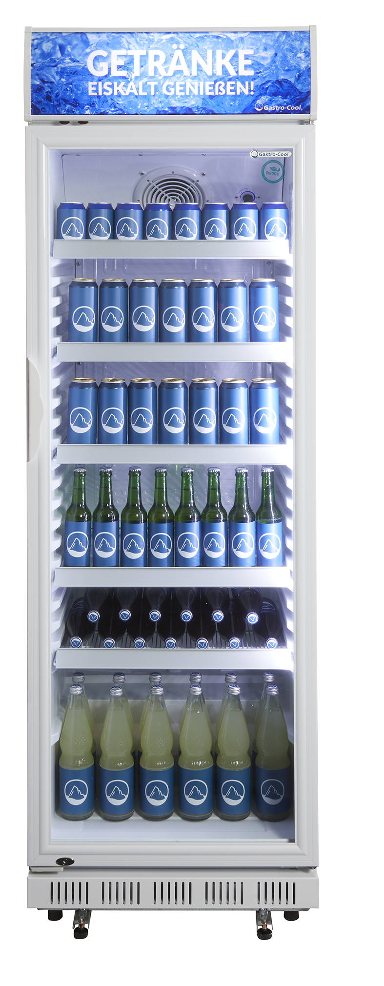 Gastro-Cool - Glastürkühlschrank mit Werbedisplay - weiß - GCDC400 - Frontansicht gefüllt