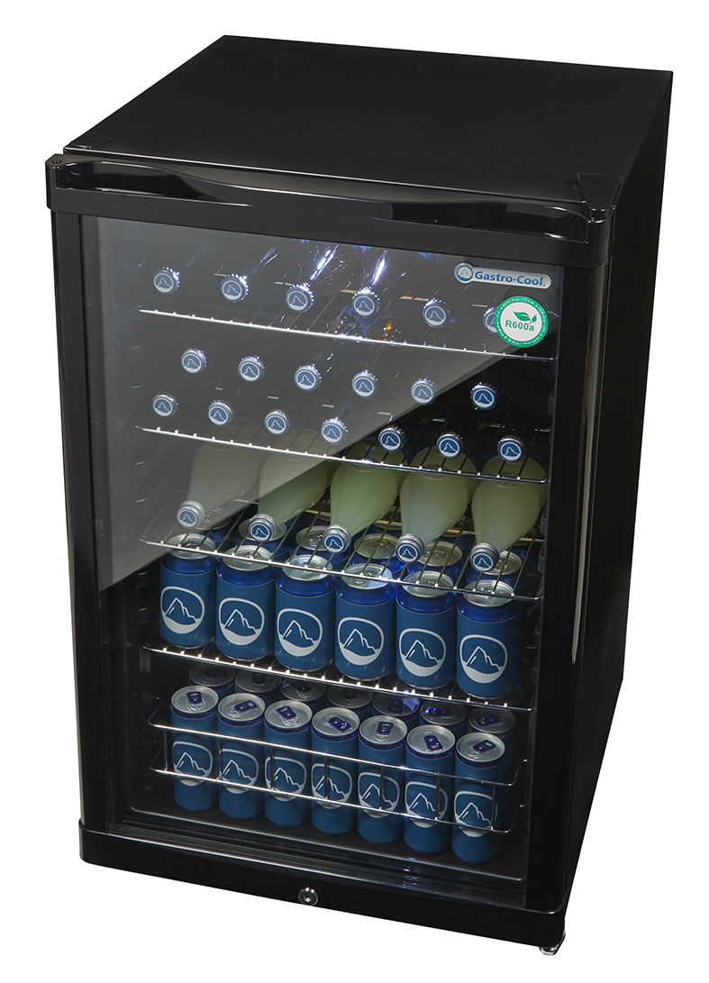 Gastro-Cool Glastürkühlschrank für Flaschen - schwarz - GCGD155 Seitlich voll