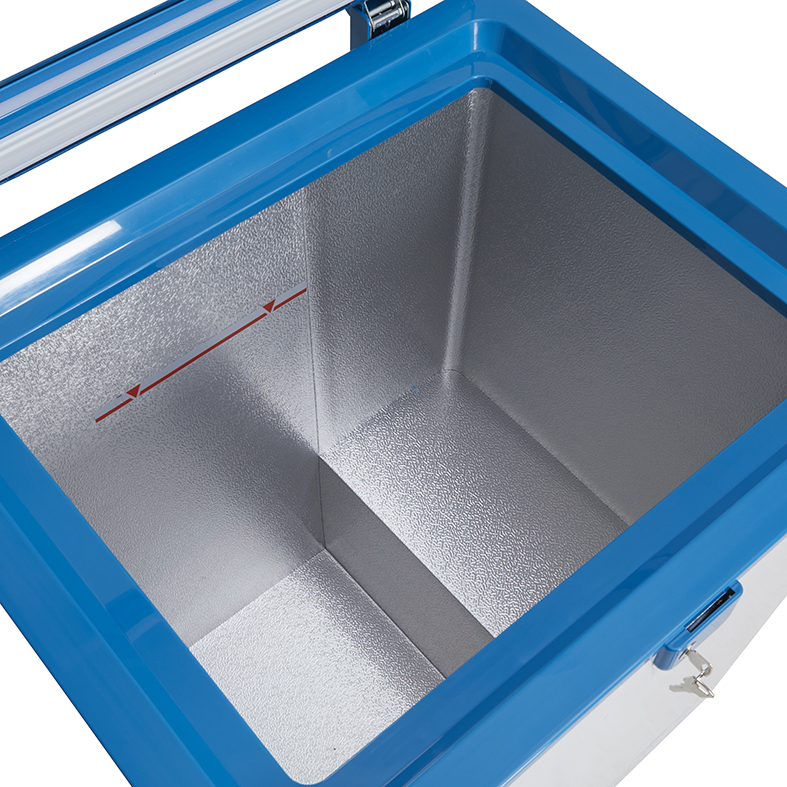 Gastro-Cool - Kühltruhe mit Glasdeckel für Eis oder Getränke (-24 bis +10°C) - weiß/blau - GCFC100 Innenraum leer