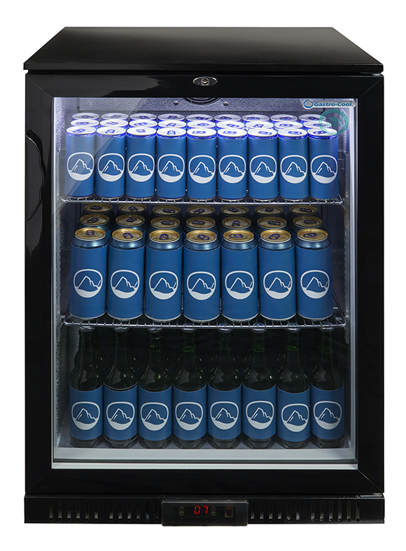Gastro-Cool - Untertheken Kühlschrank - Glastür - selbstschließend - schwarz - GCUC100 - Frontansicht gefüllt