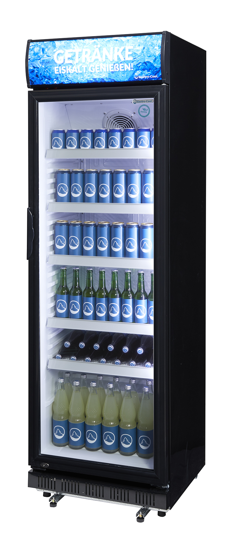 Gastro-Cool - Werbekühlschrank mit Display - schwarz/weiß - GCDC400 - seitlich gefüllt