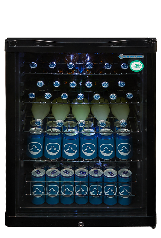 Gastro-Cool Glastürkühlschrank für Flaschen - schwarz - GCGD155 Frontal voll