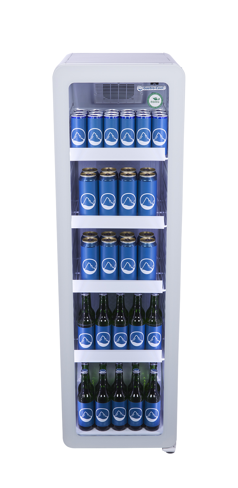 Flaschenkühlschrank schmal - Retro Look - vintage - Glastür - weiß - GCGD135 - Vorderansicht gefühlt