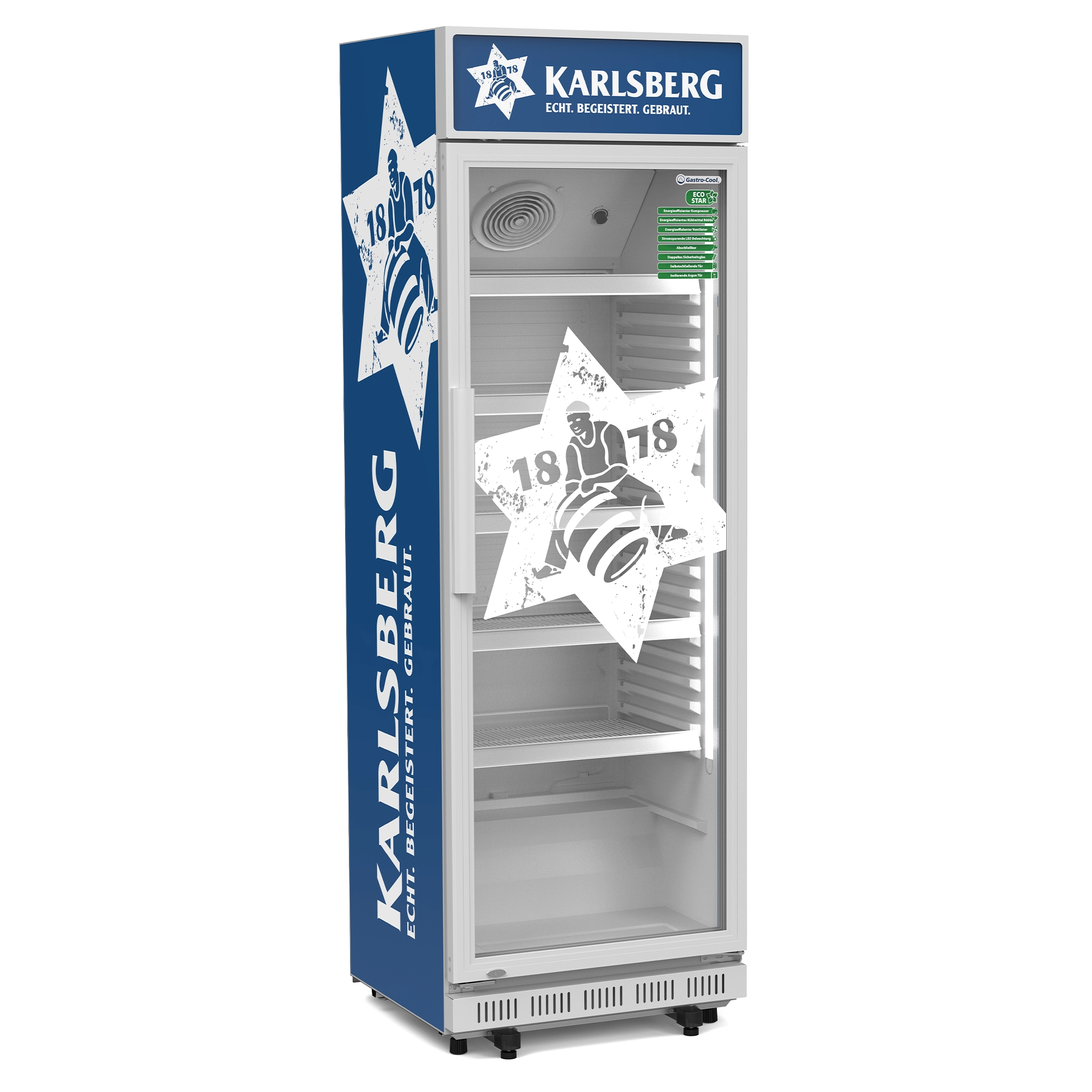 Karlsberg Design – Limited Edition – Display-Kühlschrank – Silber – GCDC400 ECO STAR+