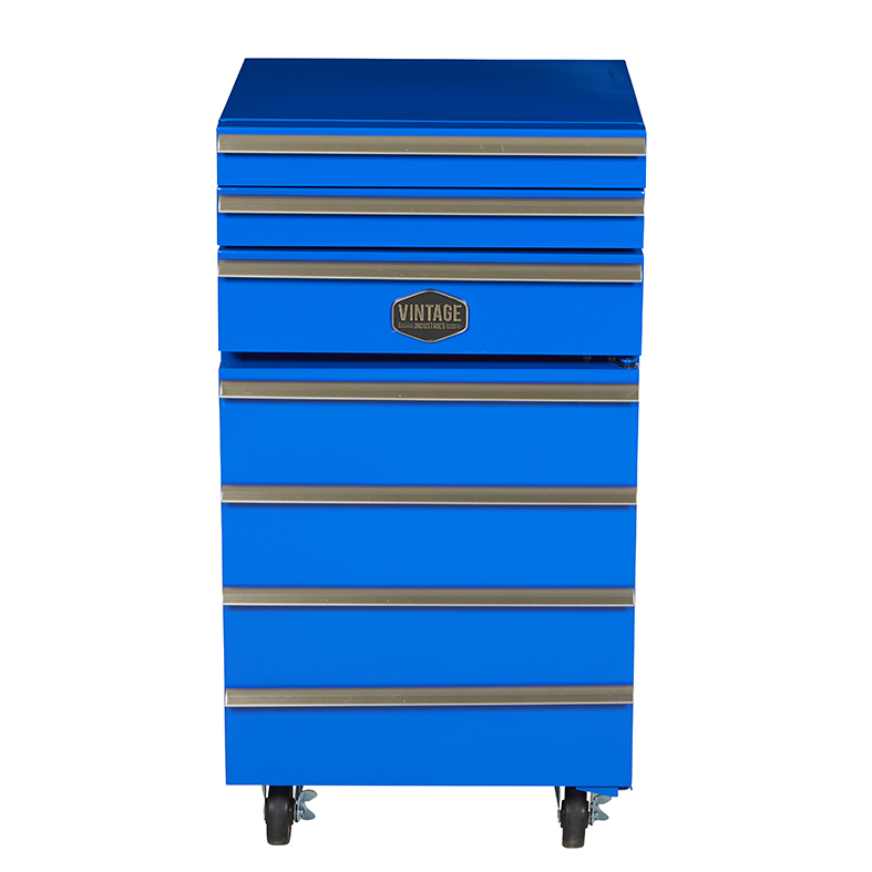 Gastro-Cool - Rollcontainer mit Minibar Kühlschrank - Vintage Industries - Büro - 3 Schubladen - Blau - GCCT50 - frontal