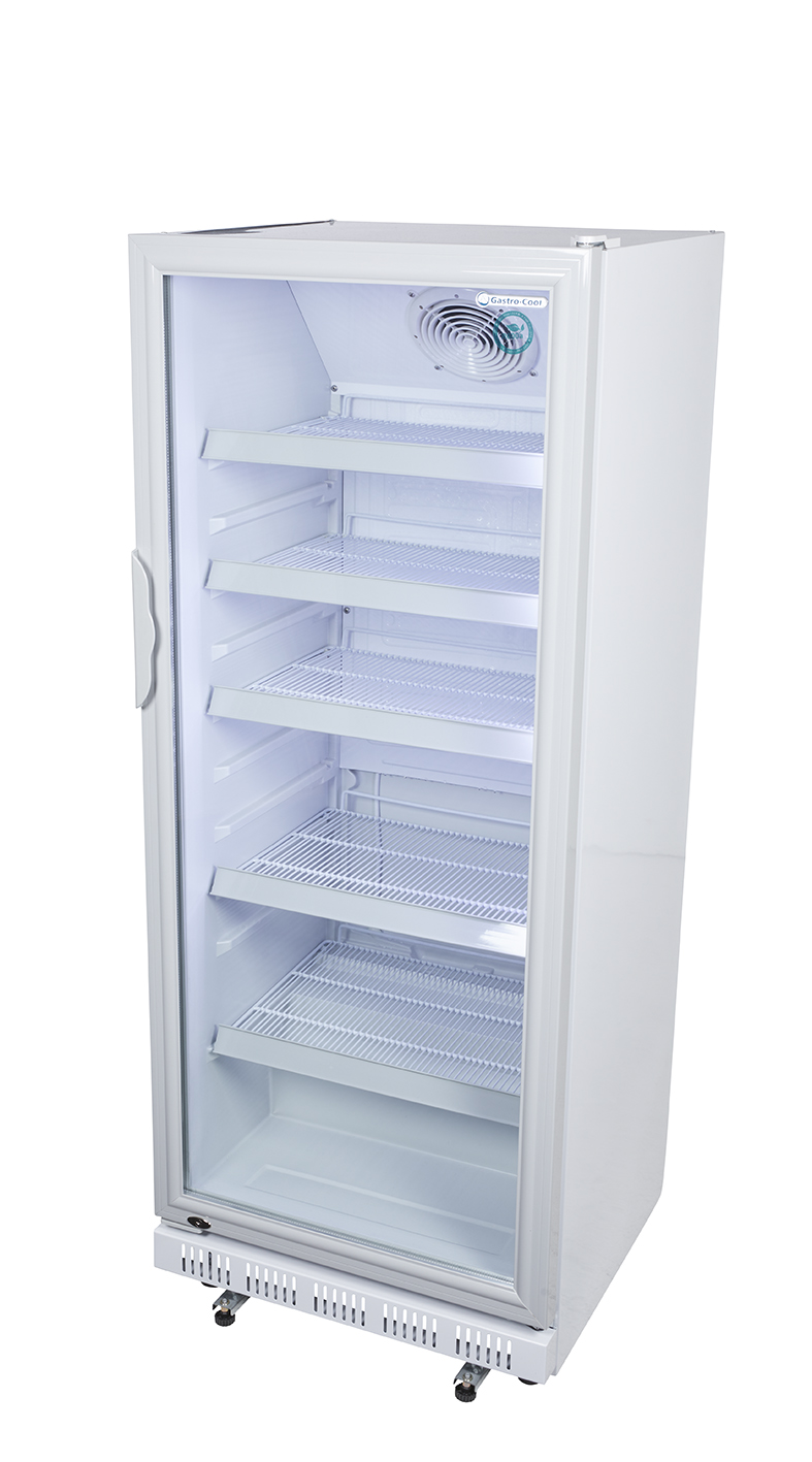 Gastro-Cool - Weißer Gewerbekühlschrank mit Glastür - GCGD310 - seitlich leer