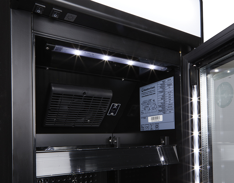 Gastro-Cool - GCDC130 schmaler Werbekühlschrank in schwarz - power LED