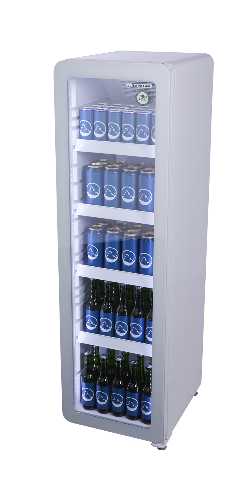 Flaschenkühlschrank schmal - Retro Look - vintage - Glastür - weiß - GCGD135 - Seitenansicht gefühlt