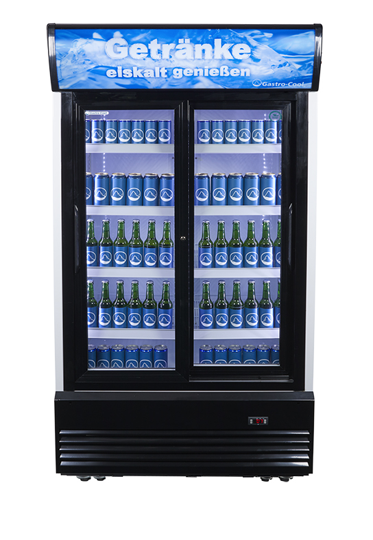 Gastro-Cool - GCDC800 Getränkekühlschrank mit Doppeltür - extra breit - Frontalansicht gefüllt