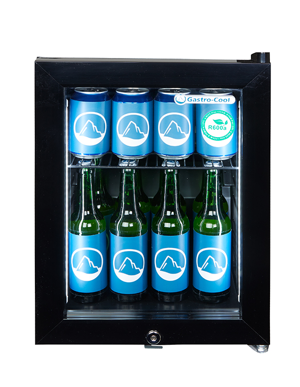 Gastro-Cool Thekenkühlschrank - mini - für POS Werbung - schwarz/weiß - LED - GCKW25 Frontal gefüllt 