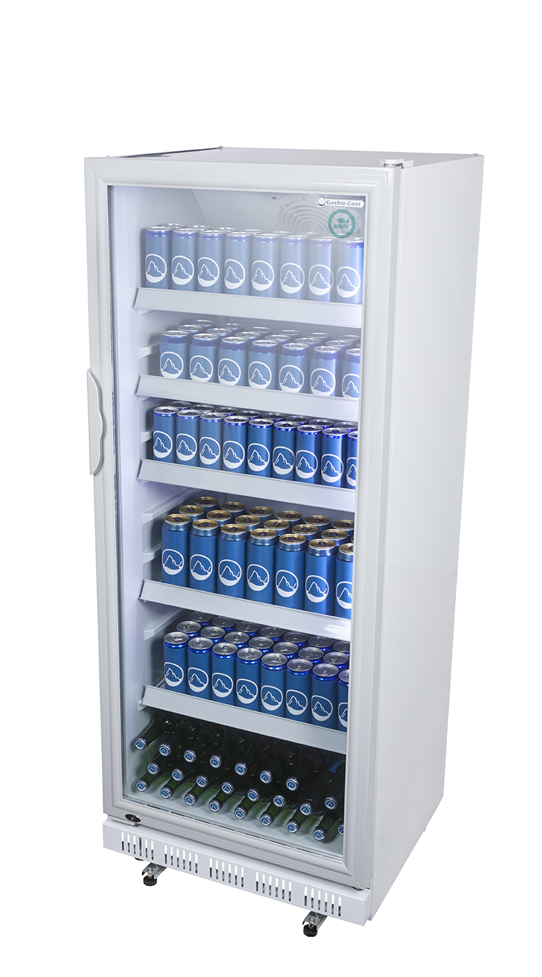Gastro-Cool - Weißer Gewerbekühlschrank mit Glastür - GCGD310 - seitlich gefüllt