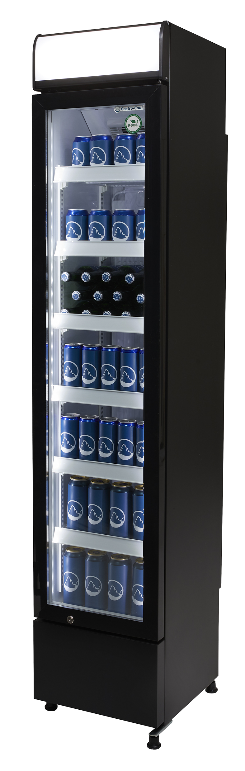Gastro-Cool - GCDC130 Flaschenkühlschrank mit Leuchtdisplay - Seitenansicht gefüllt 