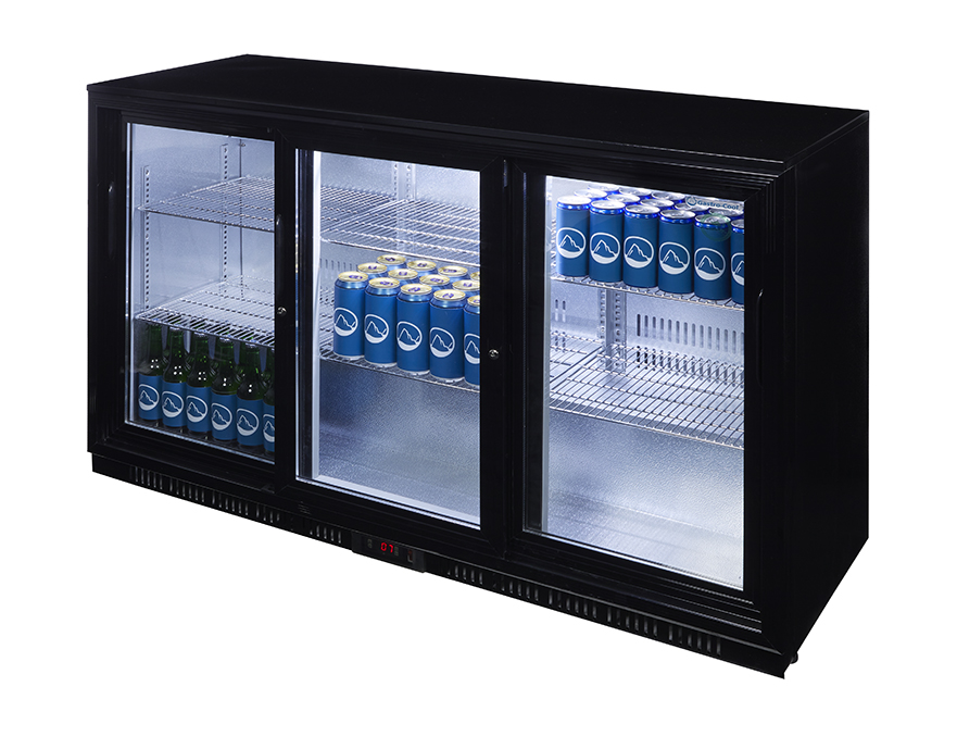 Gastro-Cool - Flaschenkühlschrank - Schiebetür - selbstschließend - schwarz - GCUC300 Seitlich voll