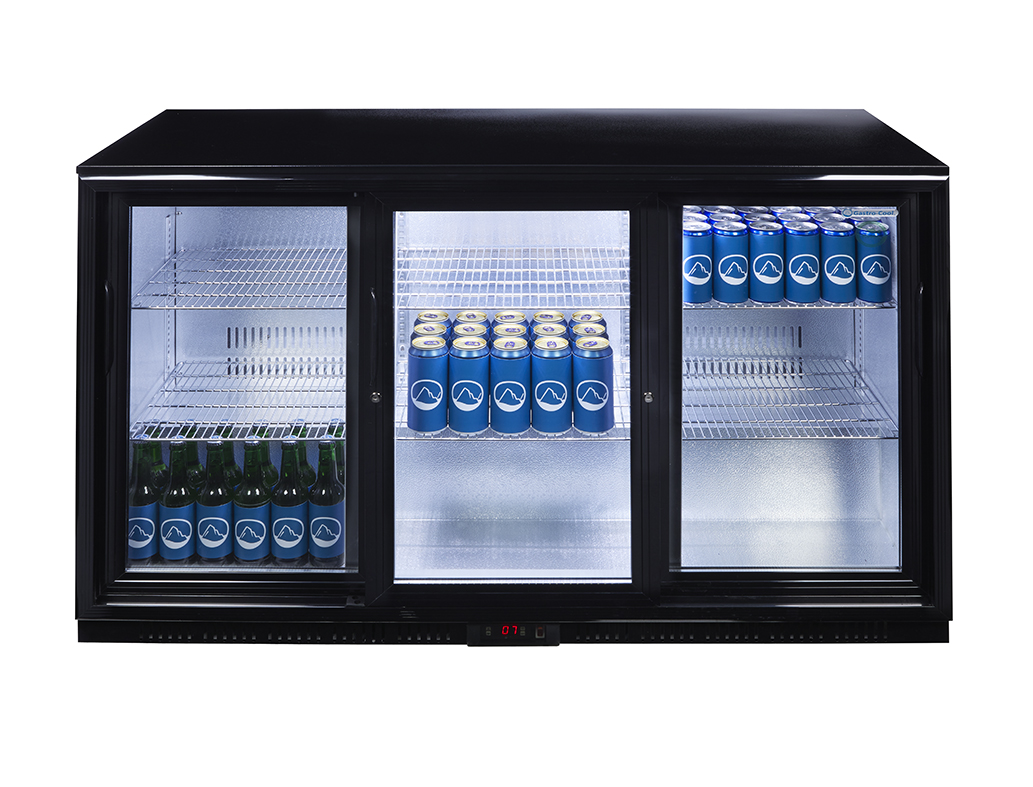 Gastro-Cool - Thekenkühlschrank für Bar - Getränkekühlschrank - Flügeltür - niedrig - schwarz - GCUC300 - Frontansicht gefüllt