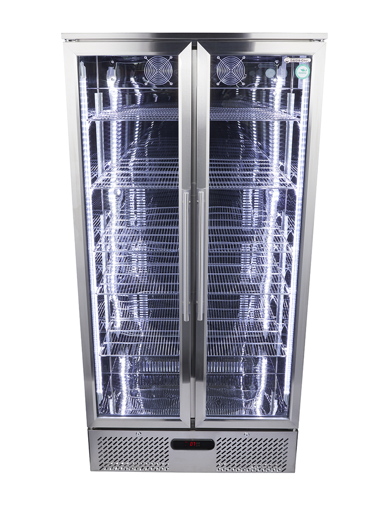 Großer Umluft Gewerbekühlschrank - Edelstahl - power LED - GCGD500 - Frontansicht leer