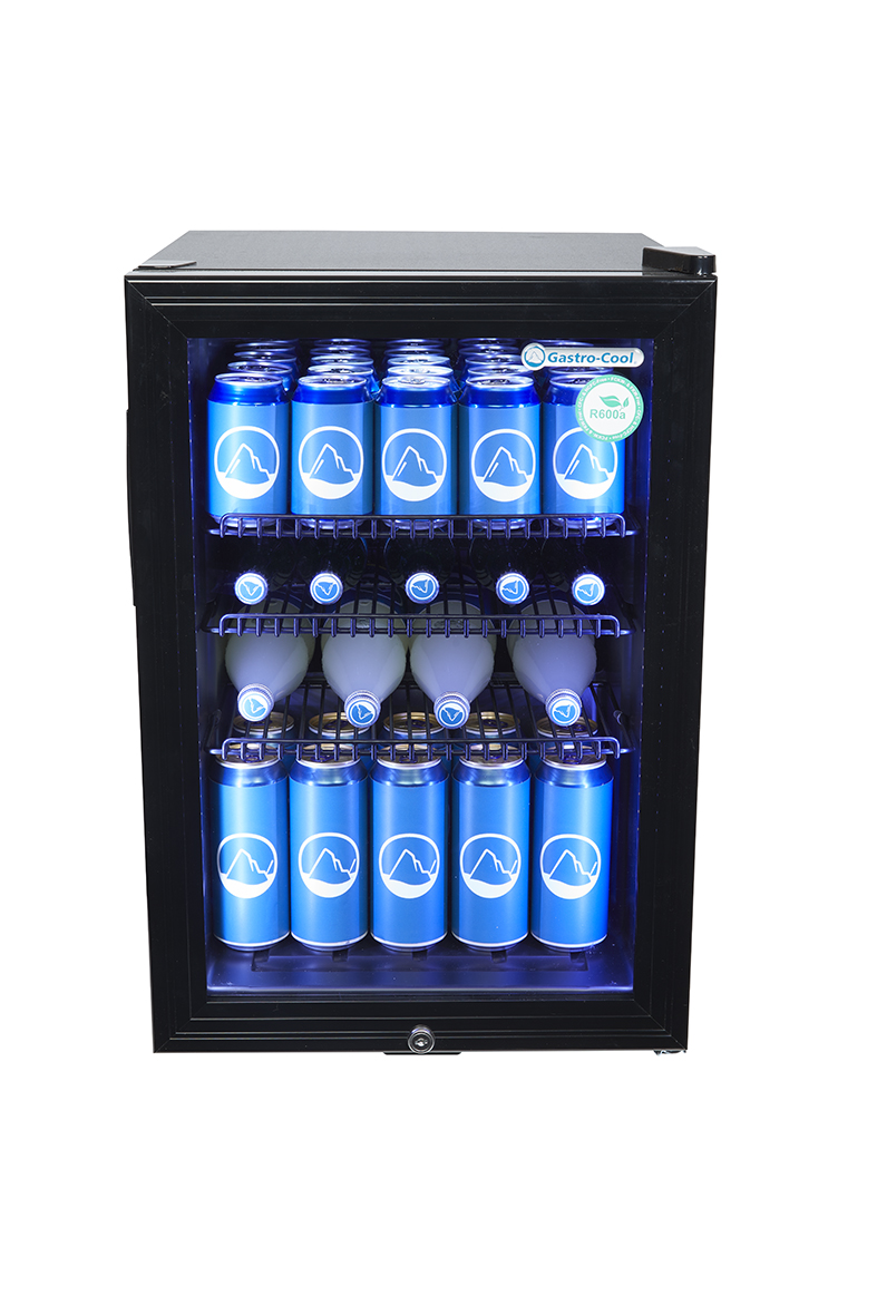 Gastro-Cool - Flaschenkühlschrank mit Glastür - schwarz - Hochleistungs-LED - GCKW65 - frontal gefüllt