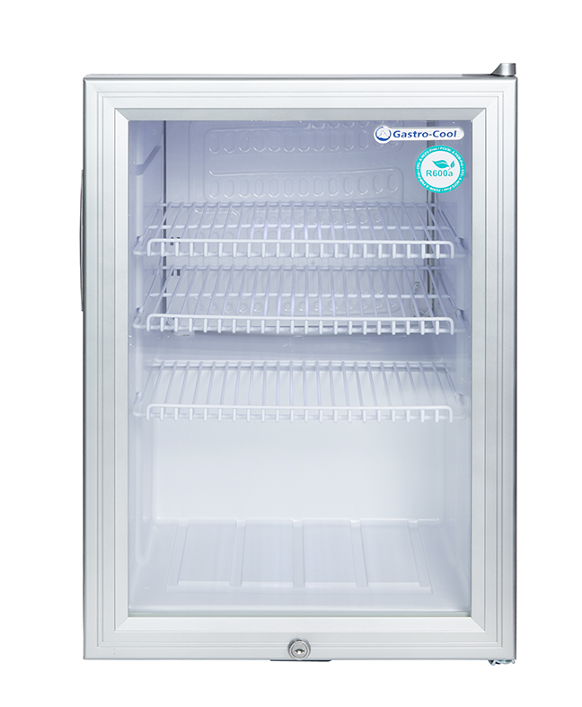 Gastro-Cool - Kühlschrank - klein - Glastür - silber - LED - GCKW65 - frontal leer