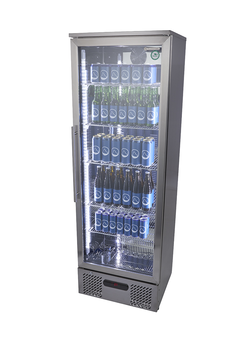 Gastro-Cool - Edelstahl Kühlschrank mit Glastür - Umluft - groß - GCGD300 - Seitenansicht gefühlt