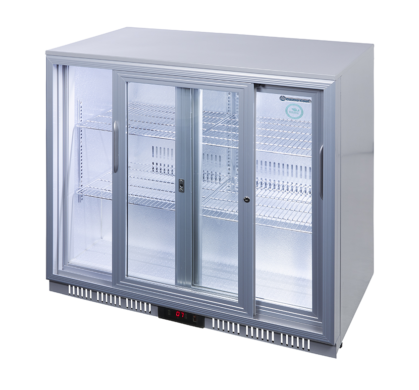 Gastro-Cool Untertheken Kühlschrank - Schiebetür - Silber - GCUC200 Seitlich leer 