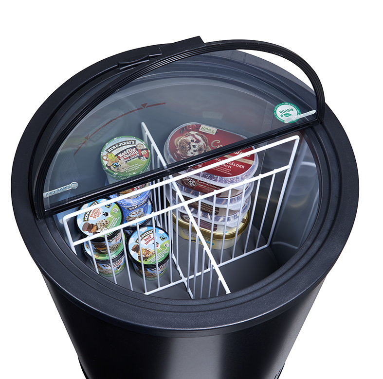 Gastro-Cool Runde Gefriertruhe für Eis und Werbung - POS - Supermarkt - GCPF80 - befüllt - Deckel - auf
