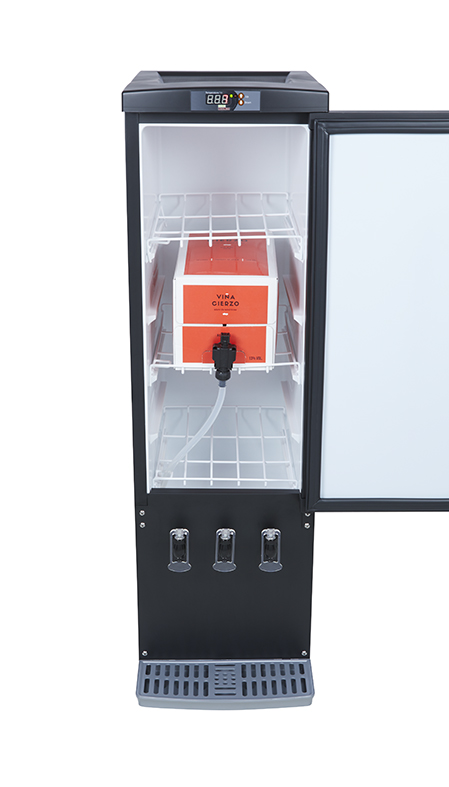 Bag in Box Dispenser Kühlschrank für Wein - schwarz - 3x10 Liter - GCBIB110 - Vorderansicht offen