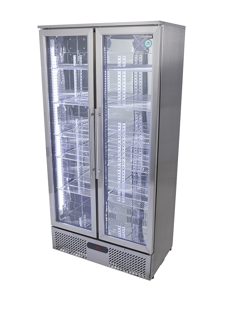 Großer Umluft Gewerbekühlschrank - Edelstahl - power LED - GCGD500 - Seitlich leer