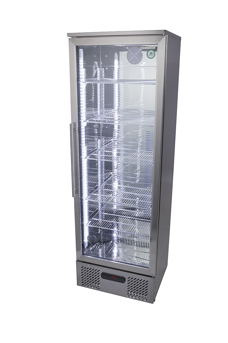 Gastro-Cool - Edelstahl Kühlschrank mit Glastür - Umluft - groß - GCGD300 - Seitenansicht leer