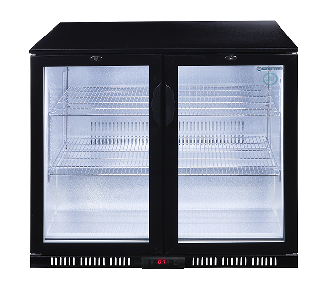 Gastro-Cool Flaschenkühlschrank mit Glastür - schwarz - Flügeltür selbstschließend - GCUC200 Frontal leer