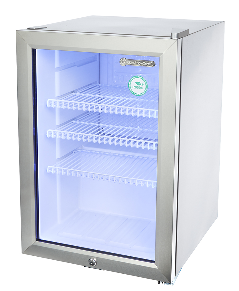 Gastro-Cool - Edelstahl - Mini - Kühlschrank - Glastür - LED Innenbeleuchtung - GCKW65 - seitlich leer