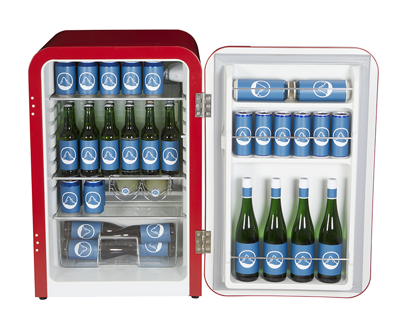 Gastro-Cool - Retro Kühlschrank Kingston in Rot - VIRC160 - Voransicht gefüllt