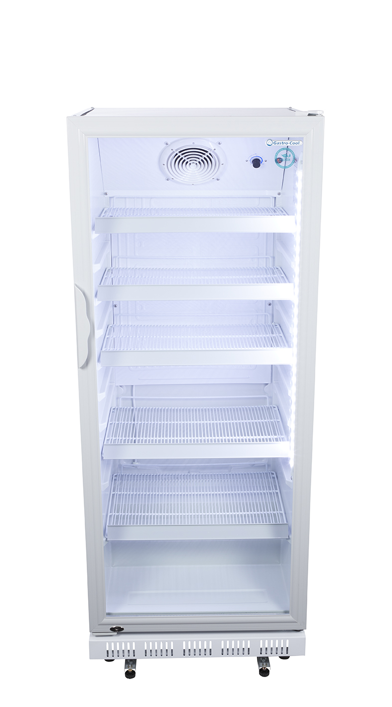 Gastro-Cool - Weißer Gewerbekühlschrank mit Glastür - GCGD310 - Ansicht von vorne leer