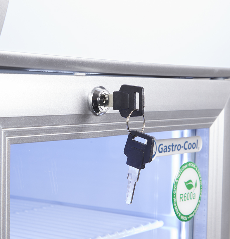 Gastro-Cool - Displaykühlschrank - klein - silber/weiß - power LED - GCDC25 - Schloss