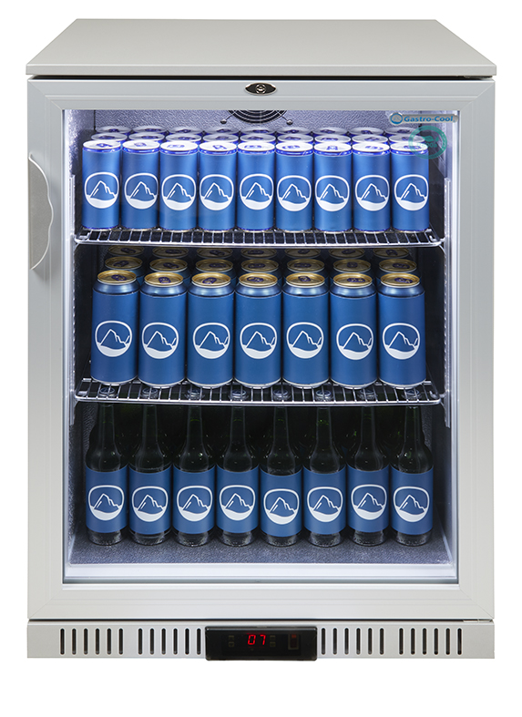 Gastro-Cool Glastürkühlschrank - für Einbau in Theke - silber - GCUC100 Frontansicht voll