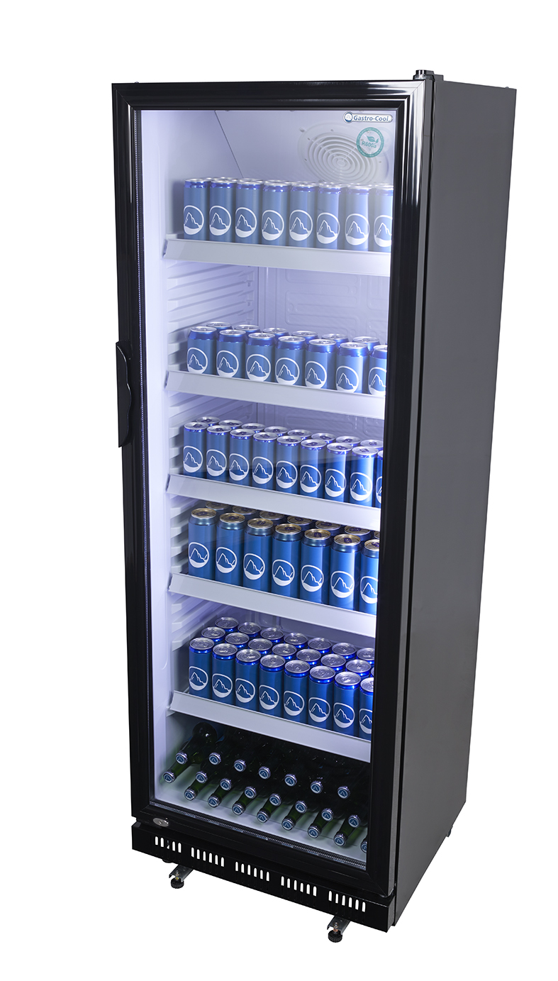 Gastro-Cool - Flaschenkühlschrank - schwarz mit weißem Innenraum - GD360 - seitlich gefüllt