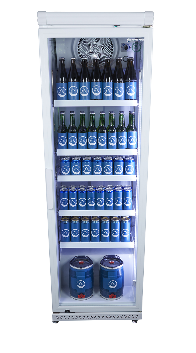 Gastro-Cool - Flaschenkühlschrank Umluft - Glastür - weiß - GCGD400 - Frontansicht gefüllt