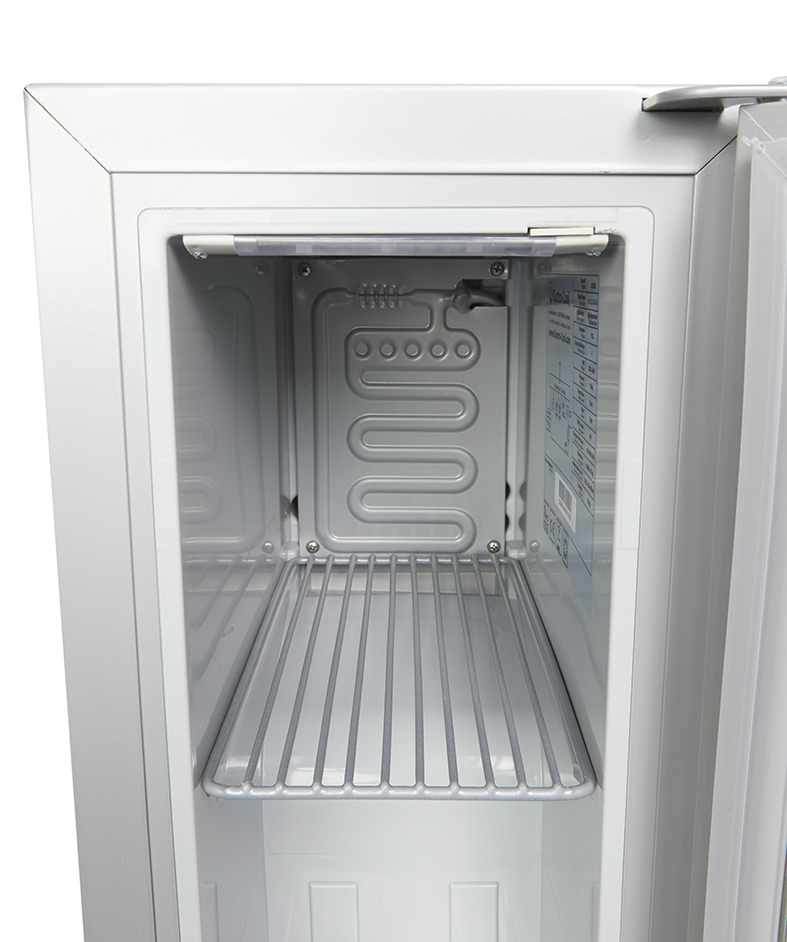 Gastro-Cool - Extra kleiner und schmaler Getränkekühlschrank mit Glastür - silber - GCGD8 - Innenraum