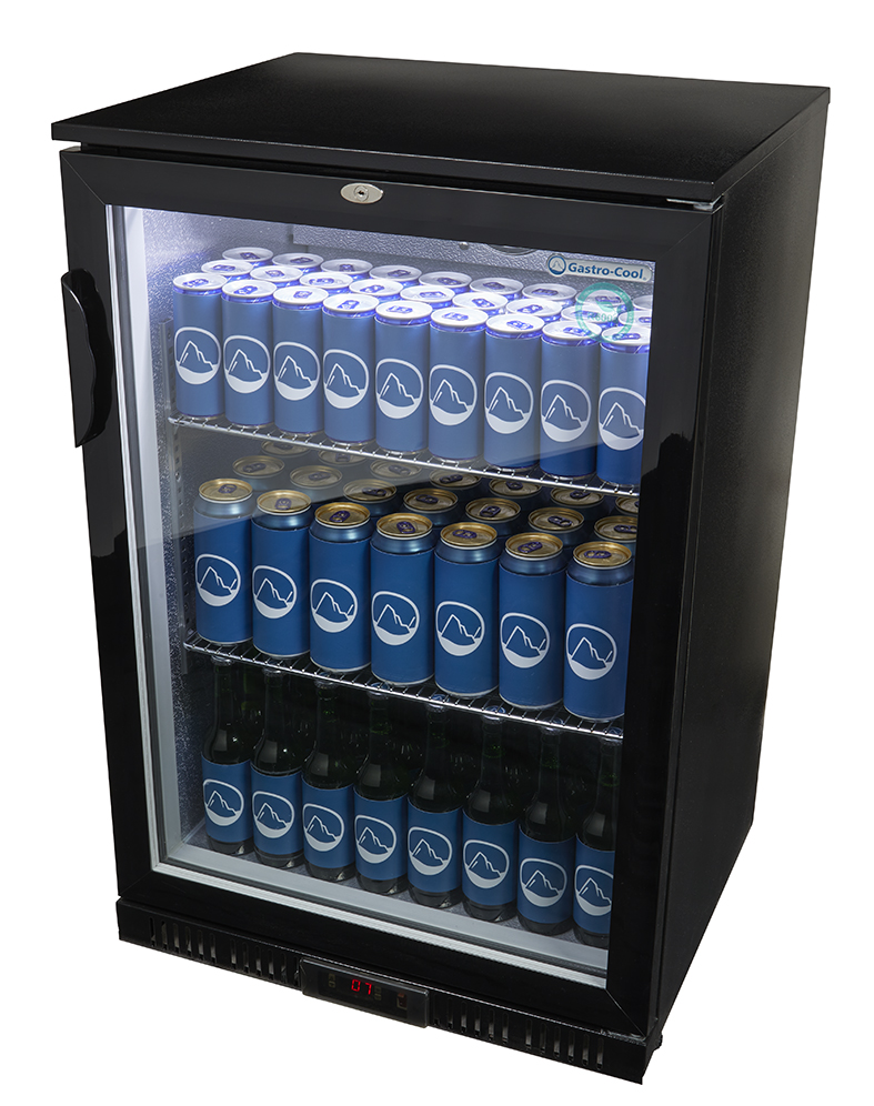Gastro-Cool - Untertheken Kühlschrank - Glastür - selbstschließend - schwarz - GCUC100 - seitlich gefüllt
