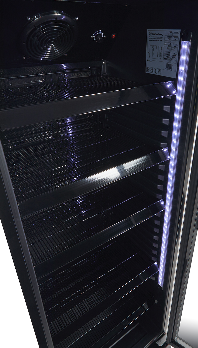 Gastro-Cool - Glastürkühlschrank - schwarz -Tür selbstschließend - 360 Liter Volumen - GD360 - LED