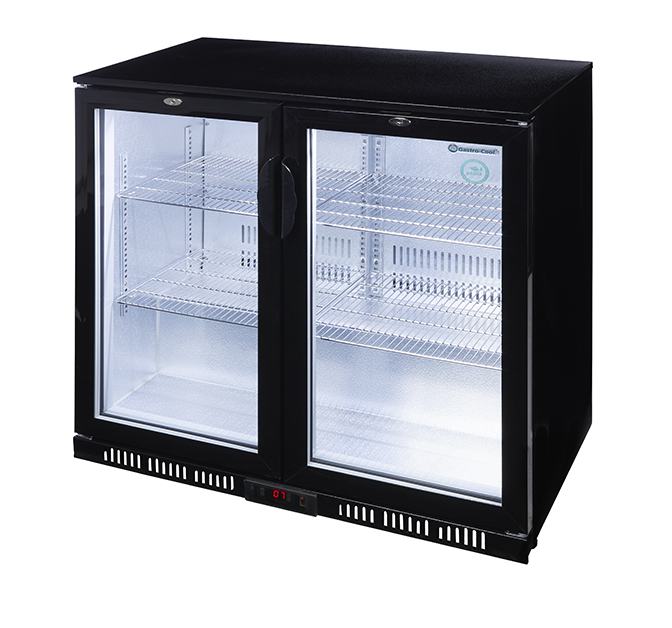 Gastro-Cool Flaschenkühlschrank mit Glastür - schwarz - Flügeltür selbstschließend - GCUC200