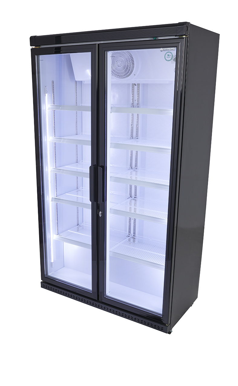 Gastro-Cool - Großer Flaschenkühlschrank Umluft - Kiosk - schwarz - GCGD800 - seitlich leer