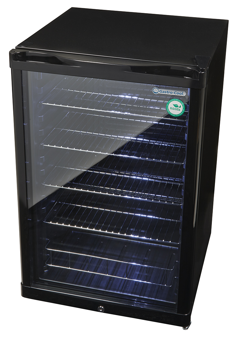 Gastro-Cool Glastürkühlschrank für Flaschen - schwarz - GCGD155 Seitlich leer