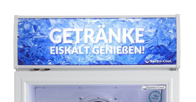 Gastro-Cool - Glastürkühlschrank mit Werbedisplay - weiß - GCDC400 - Leuchthaube