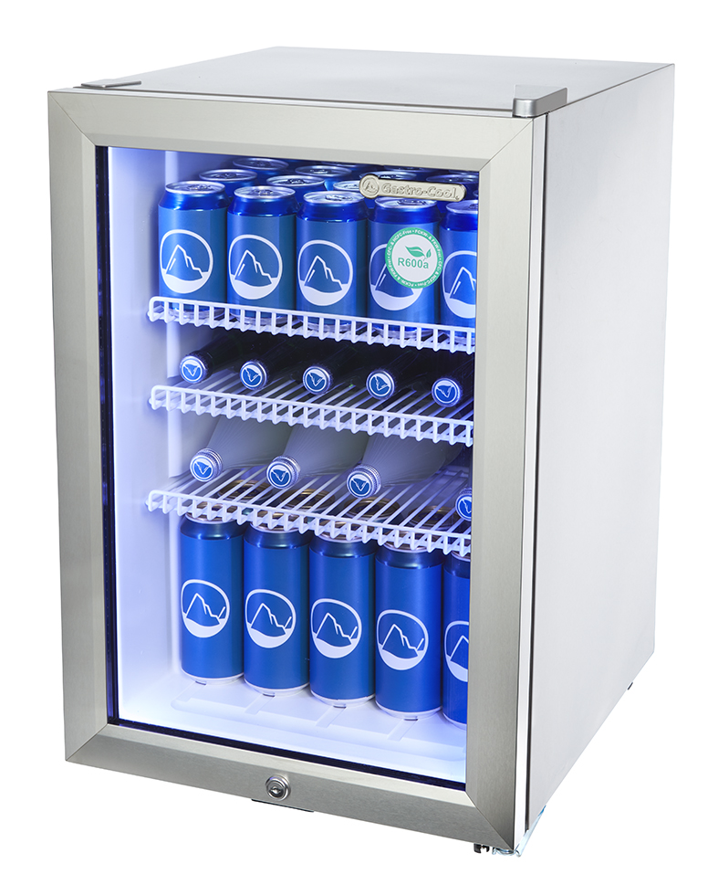 Gastro-Cool - Edelstahl - Mini - Kühlschrank - Glastür - LED Innenbeleuchtung - GCKW65 - seitlich gefüllt