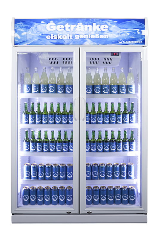 GCDC1050 - Kühlschrank für Kiosk - zwei Glastüren - LED - Frontal gefüllt