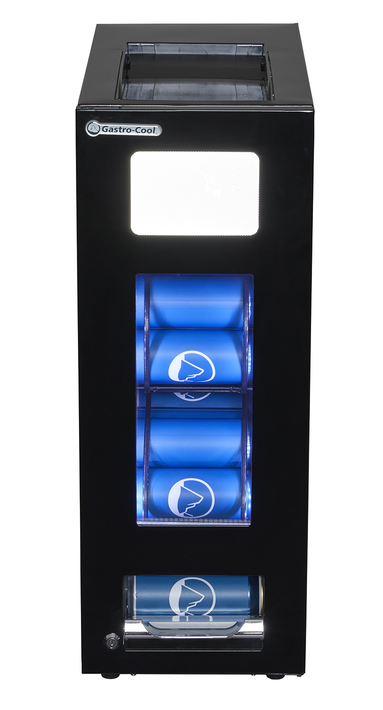 Gastro-Cool - Dosen Dispenser Kühlschrank - Schwarz - 48 Dosen à 250 ml - GCAP50-250 - Ansicht von vorne gefüllt