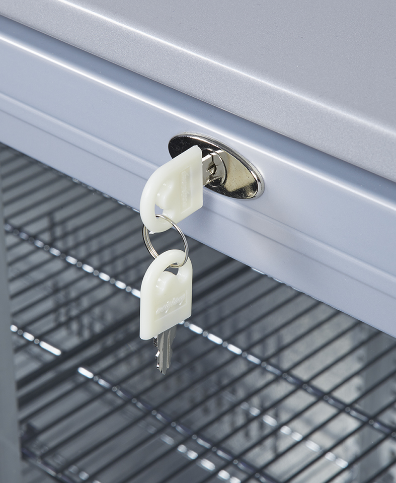 Gastro-Cool - Glastürkühlschrank - Thekenkühlschrank - 3 Schiebetüren - selbstschließend - silber - GCUC300 - Schlüssel