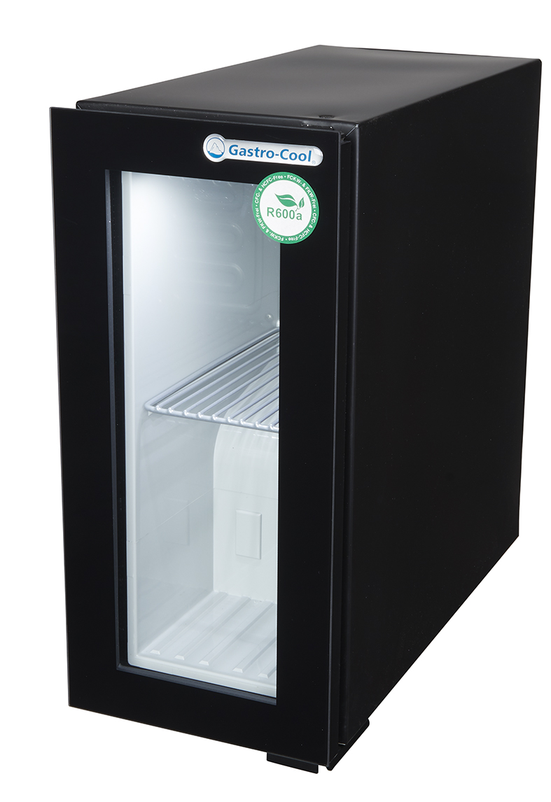 Mini POS Glastürkühlschrank für Werbung - schwarz - GCGD8 - seitlich leer