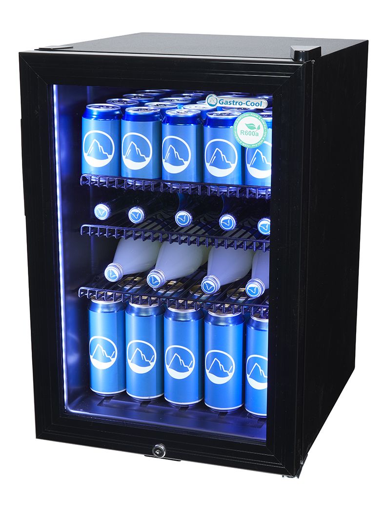 Gastro-Cool - Flaschenkühlschrank mit Glastür - schwarz - Hochleistungs-LED - GCKW65 - seitlich voll