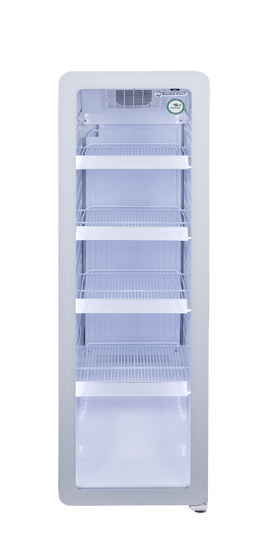 Flaschenkühlschrank schmal - Retro Look - vintage - Glastür - weiß - GCGD135 - Vorderansicht leer