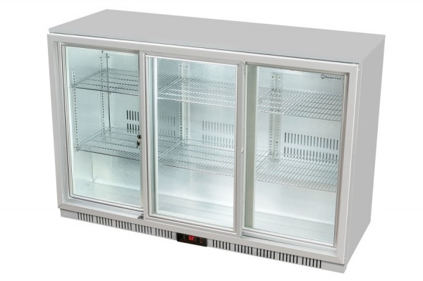Gastro-Cool - Glastürkühlschrank - Thekenkühlschrank - 3 Schiebetüren - selbstschließend - silber - GCUC300 - seitlich leer